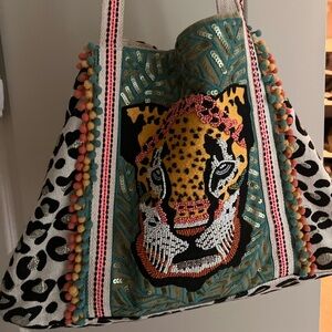 Leopard Embroidered Tote Bag - Multicolor
